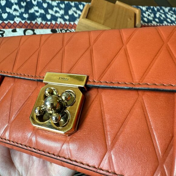 Chloe' Chloe Rare Coral Quilted Elise Continental Turnlock Long Wallet - Picture 10 of 12